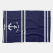 Aangepast zeeanker zeeborstkamer donkerblauw theedoek (Horizontaal)