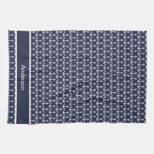 Aangepast zeeblauw zeeanker voor anker anker theedoek (Horizontaal)