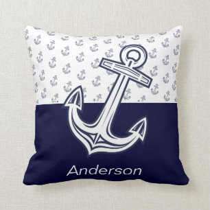 Aangepast zeeblauw zeeoranje zeeanker kussen