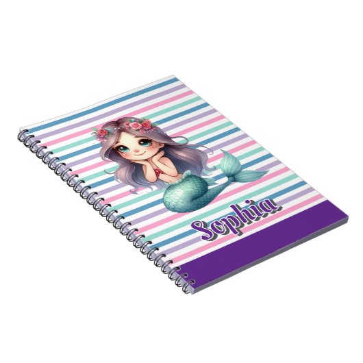 Aangepast Zeemeermin gestreept patroon Notitieboek (Rechterzijde)