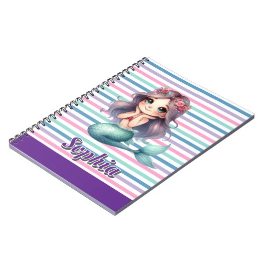 Aangepast Zeemeermin gestreept patroon Notitieboek (Linkerzijde)