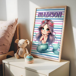 Aangepast Zeemeermin gestreept patroon Poster