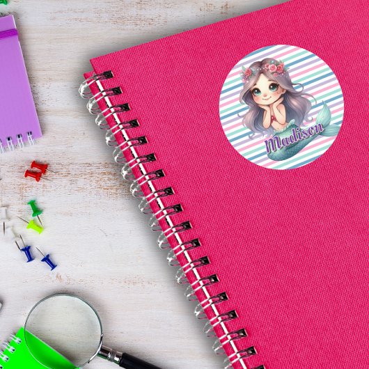 Aangepast Zeemeermin gestreept patroon Ronde Sticker