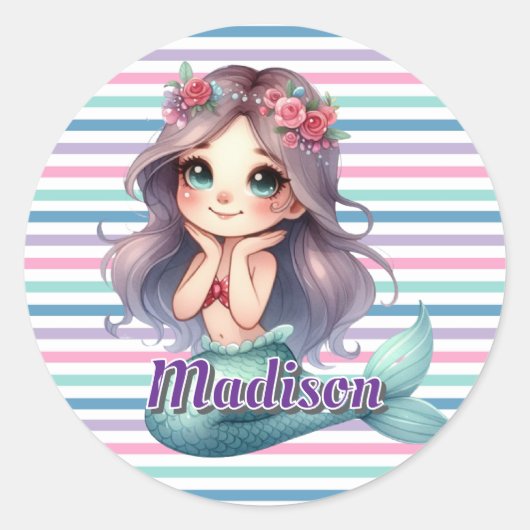 Aangepast Zeemeermin gestreept patroon Ronde Sticker (Voorkant)