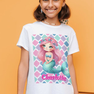 Aangepast zeemeermin roze patroon t-shirt