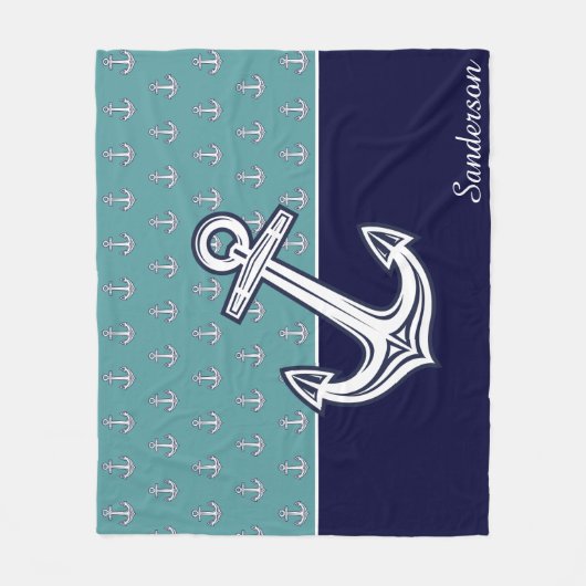 Aangepast zeewaterverankeringsbadkamer Blauwgroen  Fleece Deken (Voorkant)