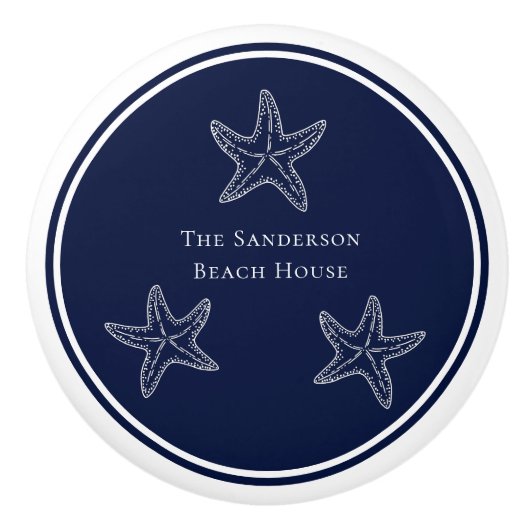 Aangepast zeewitte marineblauw strand keramische knop (Voorkant)