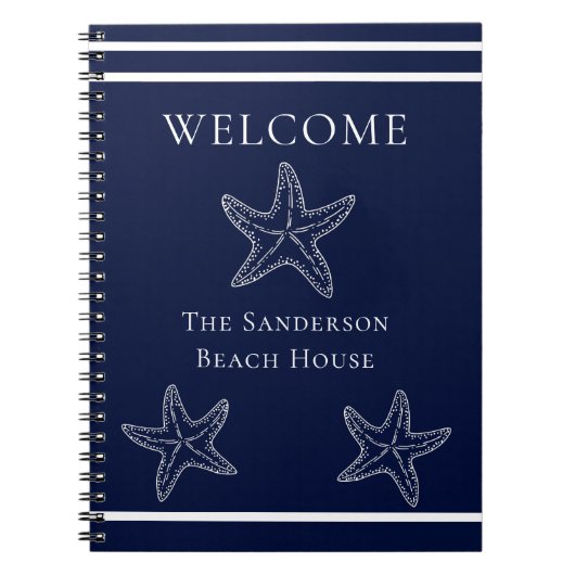 Aangepast zeewitte marineblauw strand notitieboek (Voorkant)