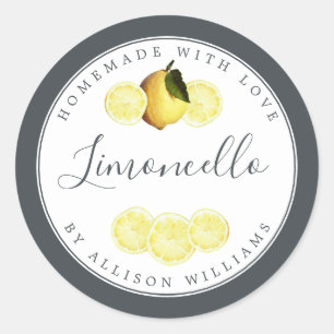 Aangepast zelfgemaakt limoncello-etiket off-zwart ronde sticker