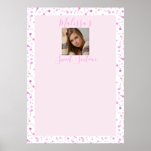 Aangepast zestien, roze Stippen, foto Poster (Voorkant)