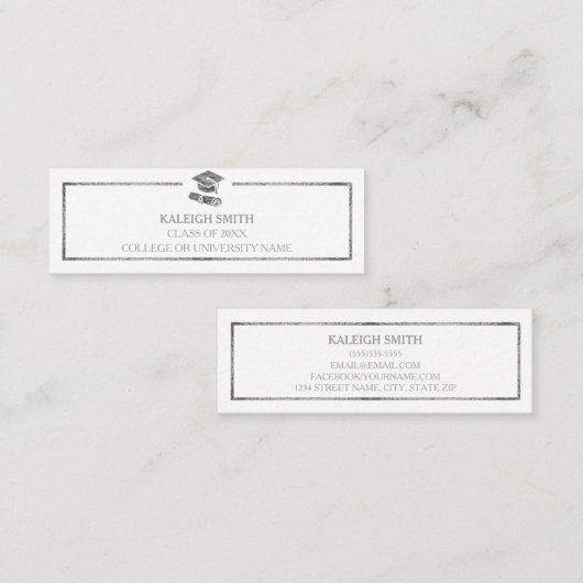 Aangepast zilver wit Afstuderen Naam Kaart invoege Contactkaartje (Voorkant / Achterkant)