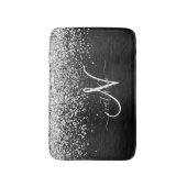 Aangepast zilveren glitter-zwart monogram badmat (Voorkant Verticaal)