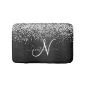 Aangepast zilveren glitter-zwart monogram badmat (Voorkant)