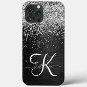 Aangepast zilveren glitter-zwart monogram Case-Mate iPhone case (Achterkant)