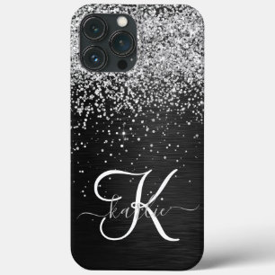 Aangepast zilveren glitter-zwart monogram Case-Mate iPhone case