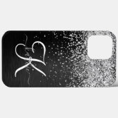 Aangepast zilveren glitter-zwart monogram Case-Mate iPhone case (Achterkant (horizontaal))