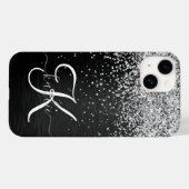 Aangepast zilveren glitter-zwart monogram Case-Mate iPhone case (Achterkant (horizontaal))