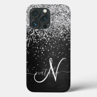Aangepast zilveren glitter-zwart monogram