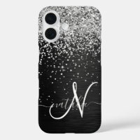 Aangepast zilveren glitter-zwart monogram