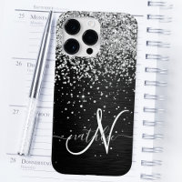 Aangepast zilveren glitter-zwart monogram