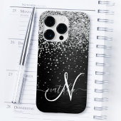 Aangepast zilveren glitter-zwart monogram Case-Mate iPhone case