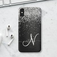 Aangepast zilveren glitter-zwart monogram