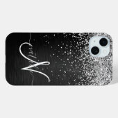 Aangepast zilveren glitter-zwart monogram Case-Mate iPhone case (Achterkant (horizontaal))