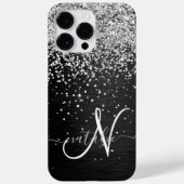 Aangepast zilveren glitter-zwart monogram Case-Mate iPhone case (Achterkant)