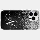 Aangepast zilveren glitter-zwart monogram Case-Mate iPhone case (Achterkant (horizontaal))