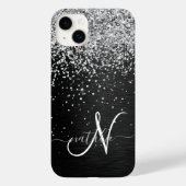 Aangepast zilveren glitter-zwart monogram Case-Mate iPhone case (Achterkant)