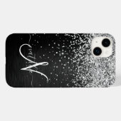Aangepast zilveren glitter-zwart monogram Case-Mate iPhone case (Achterkant (horizontaal))