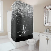 Aangepast zilveren glitter-zwart monogram douchegordijn (In situ)