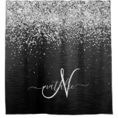 Aangepast zilveren glitter-zwart monogram douchegordijn (Voorkant)