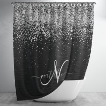 Aangepast zilveren glitter-zwart monogram