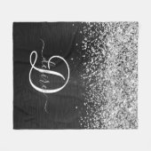 Aangepast zilveren glitter-zwart monogram fleece deken (Voorkant (Horizontaal))