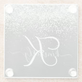Aangepast zilveren glitter-zwart monogram glazen onderzetter (Achterkant)