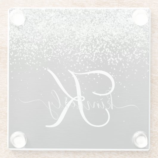 Aangepast zilveren glitter-zwart monogram glazen onderzetter (Achterkant)
