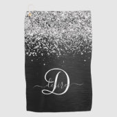 Aangepast zilveren glitter-zwart monogram golfhanddoek (Voorkant)