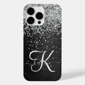 Aangepast zilveren glitter-zwart monogram iPhone hoesje (Achterkant)