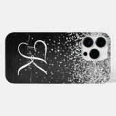 Aangepast zilveren glitter-zwart monogram iPhone hoesje (Achterkant horizontaal)