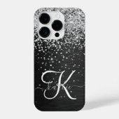 Aangepast zilveren glitter-zwart monogram iPhone hoesje (Achterkant)