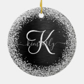 Aangepast zilveren glitter-zwart monogram keramisch ornament (Achterkant)