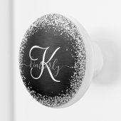 Aangepast zilveren glitter-zwart monogram keramische knop