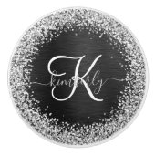 Aangepast zilveren glitter-zwart monogram keramische knop (Voorkant)