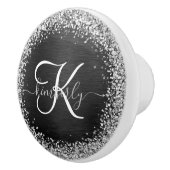 Aangepast zilveren glitter-zwart monogram keramische knop (Rechts)