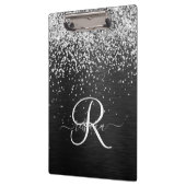 Aangepast zilveren glitter-zwart monogram klembord (Links)