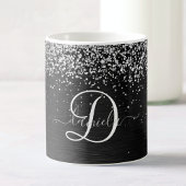 Aangepast zilveren glitter-zwart monogram koffiemok