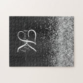Aangepast zilveren glitter-zwart monogram legpuzzel (Horizontaal)