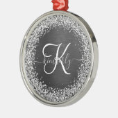 Aangepast zilveren glitter-zwart monogram metalen ornament (Links)