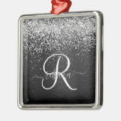 Aangepast zilveren glitter-zwart monogram metalen ornament (Links)